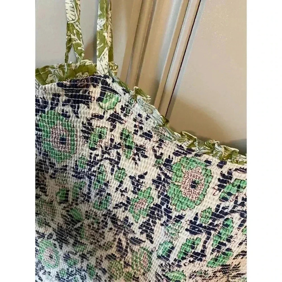 ALIX OF BOHEMIA, NWT Luna Jardin Dress Sz L, Blue White Smocked Handprinted Midi - Picture 12 of 14